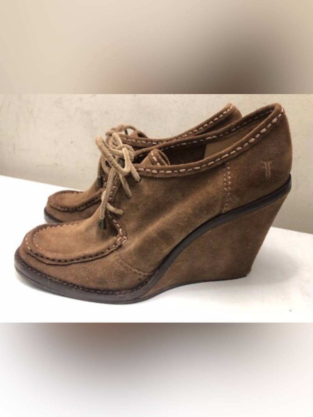 Frye Tan Suede Chukka Caroline Women's 4 inch Wedge Lace-up Heel Shoes Size 8